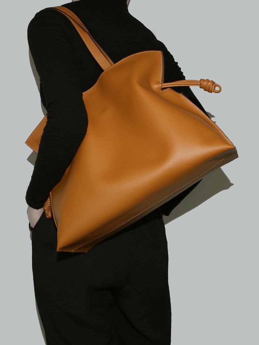 Genuine Leather Drawstring Tote Bag for Women