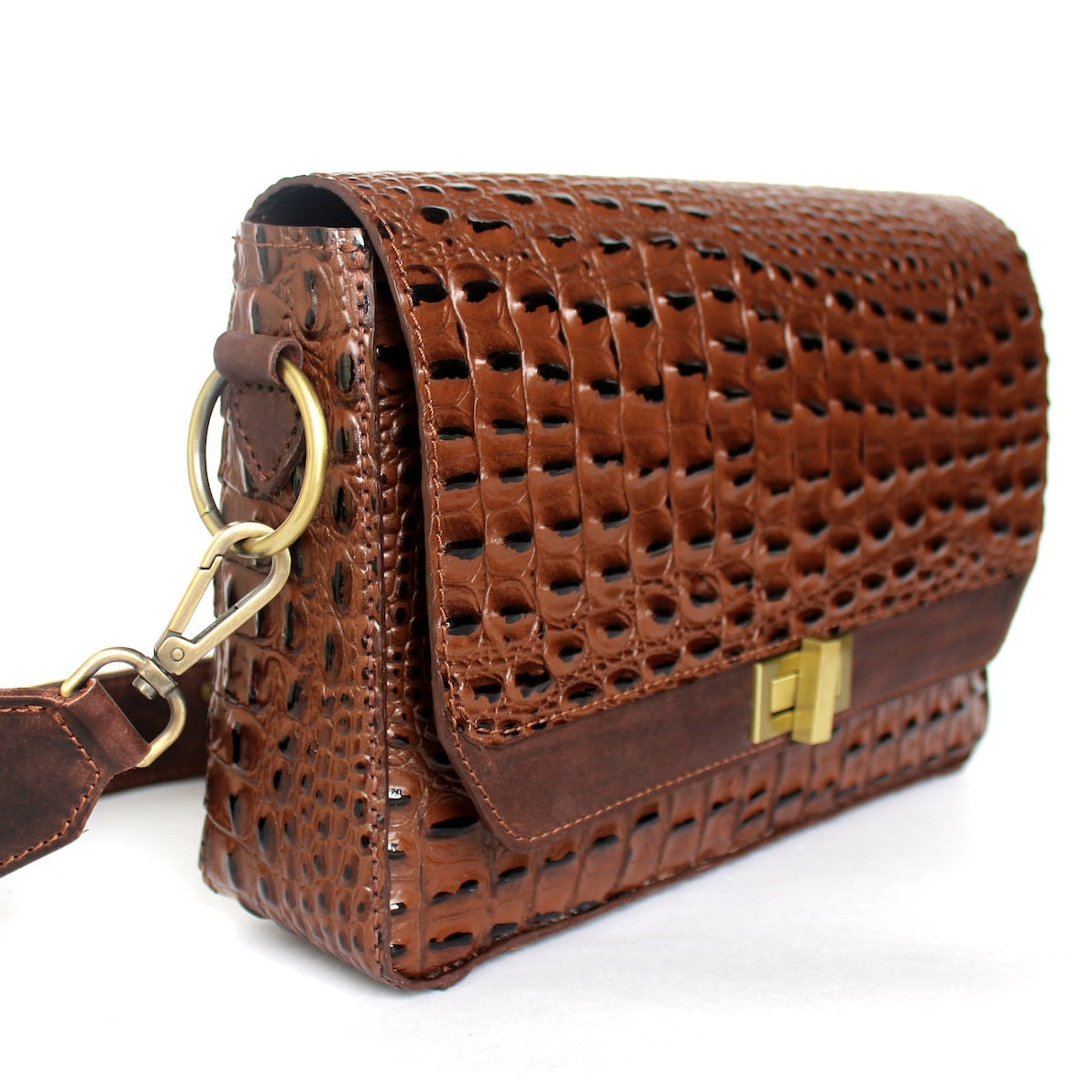 Croc-Embossed Italian Leather Crossbody Bag