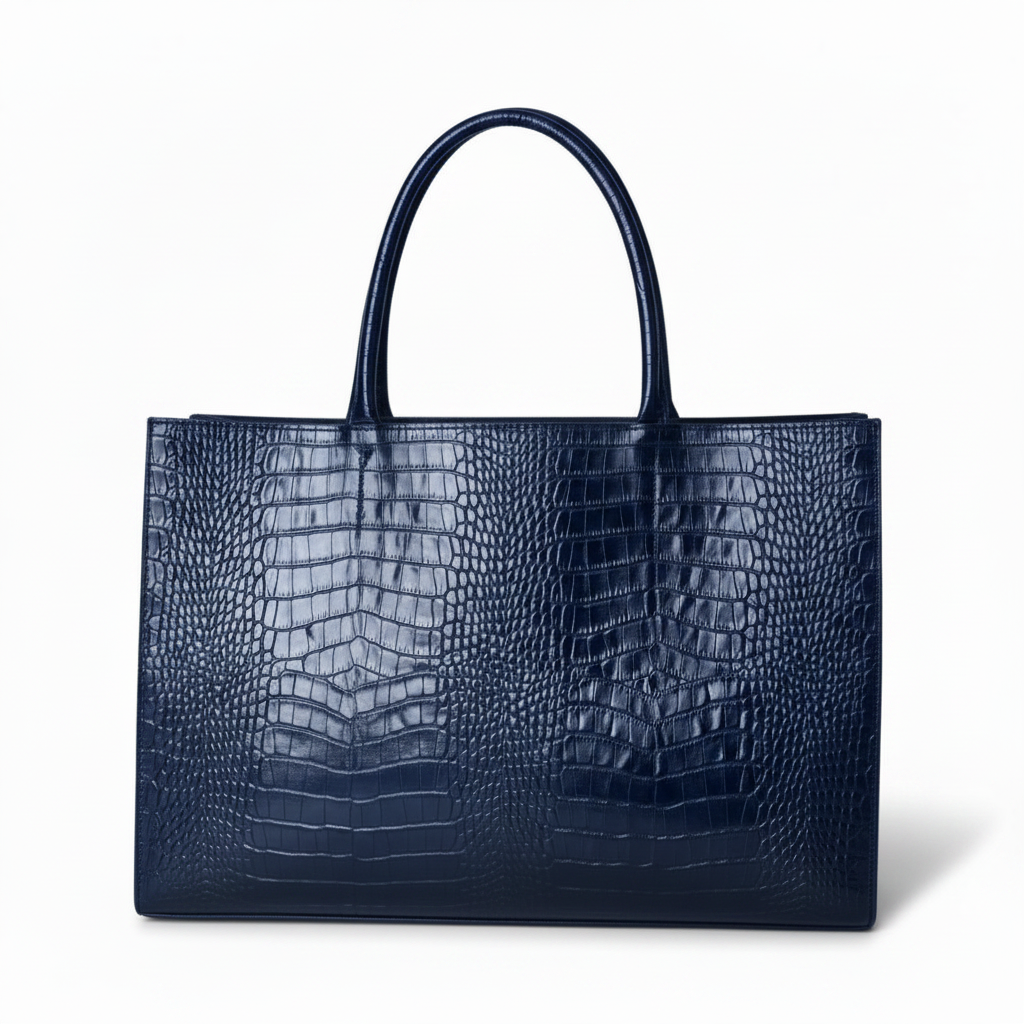 Navy Blue Glossy Croc Tote