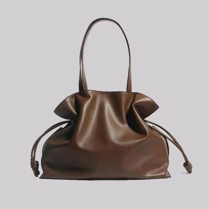 Genuine Leather Drawstring Tote Bag for Women