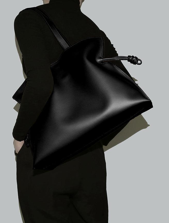 Genuine Leather Drawstring Tote Bag for Women