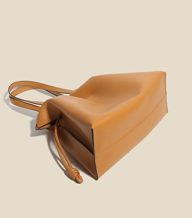 Genuine Leather Drawstring Tote Bag for Women