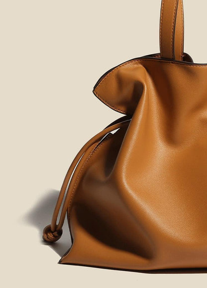Genuine Leather Drawstring Tote Bag for Women