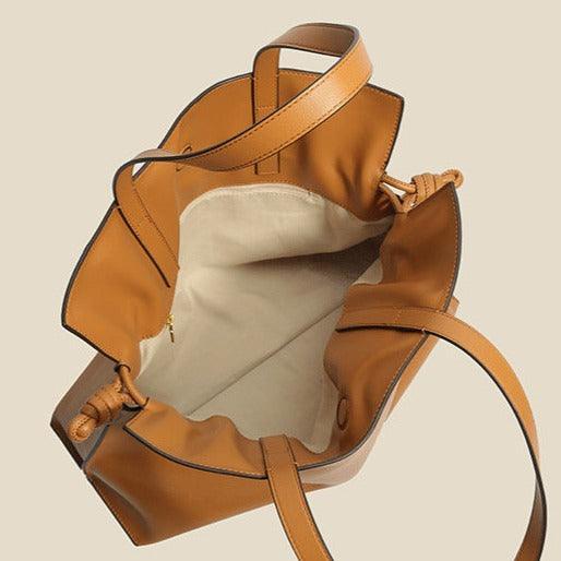 Genuine Leather Drawstring Tote Bag for Women
