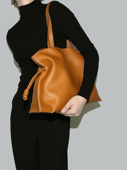 Genuine Leather Drawstring Tote Bag for Women