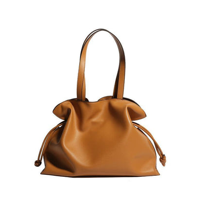 Genuine Leather Drawstring Tote Bag for Women