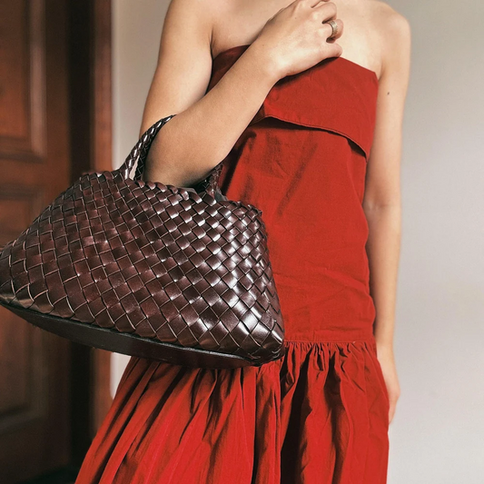Italian full grain leather woven hobo bag