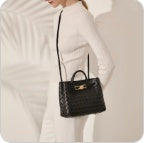 Black knotted intrecciato lambskin leather shoulder bag front view