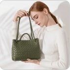 Dark olive green knotted intrecciato lambskin leather shoulder bag