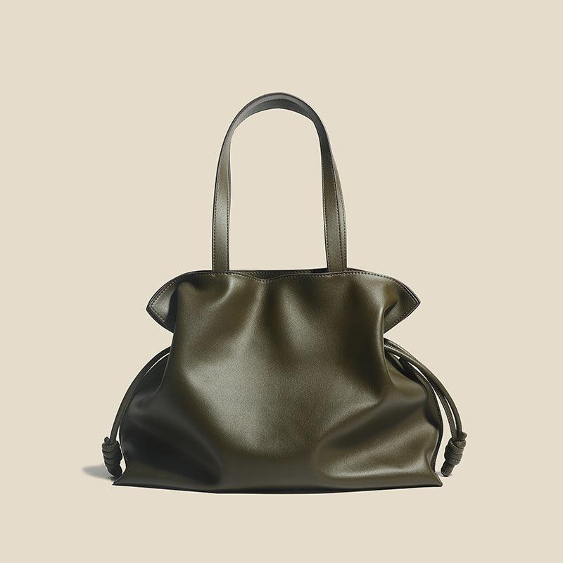 Luxe Leather Tote in dark olive genuine cowhide leather