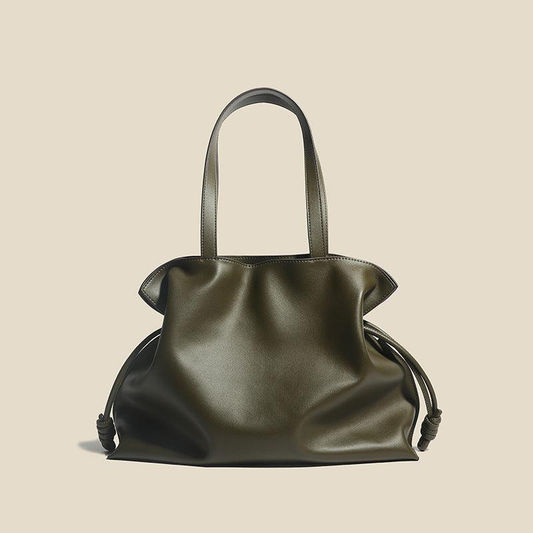Luxe Leather Tote in dark olive genuine cowhide leather