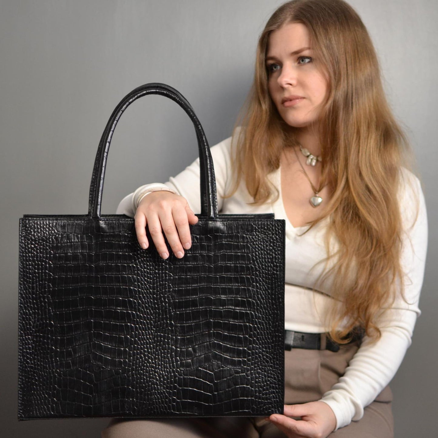 The Noir Croc Tote