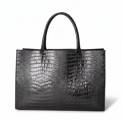 Noir Croc Tote – White Background with Shadow