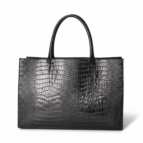 Noir Croc Tote – White Background with Shadow